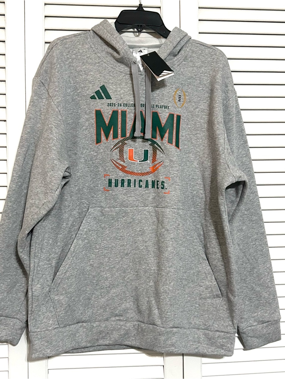 Adidas Men’s Miami Hurricane College Football Playoff Gray Hoodie Fleece NWT L